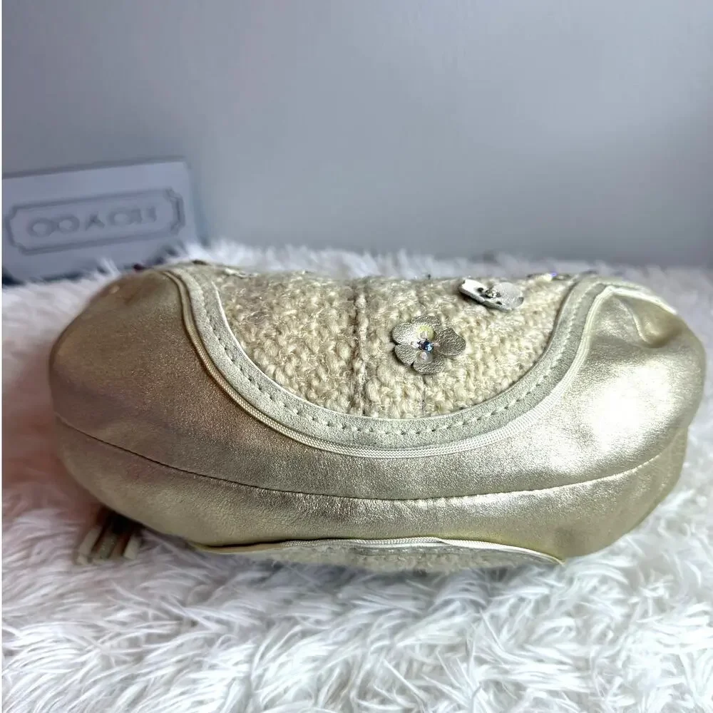 RARE y2k Coach Vintage Chelsea Tweed Hobo In Sequin Tea Rose Hobo Shoulder Bag